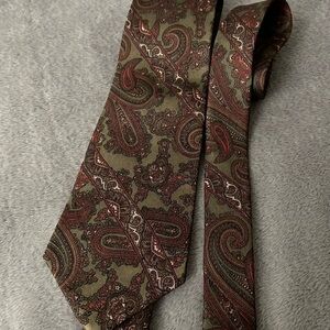 Vintage All Silk Paisley Print Green Burgundy Men’sTie